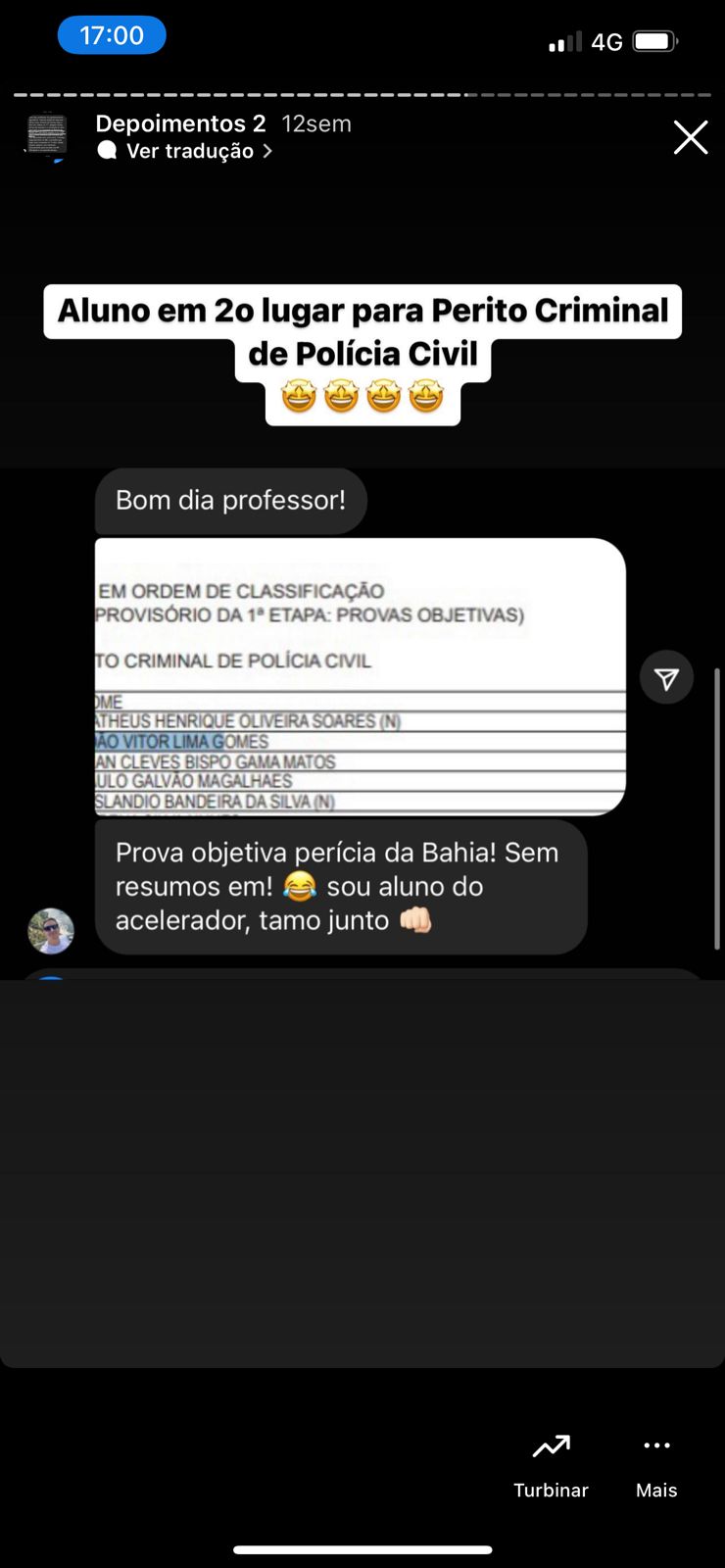 Depoimento de aluno aprovado