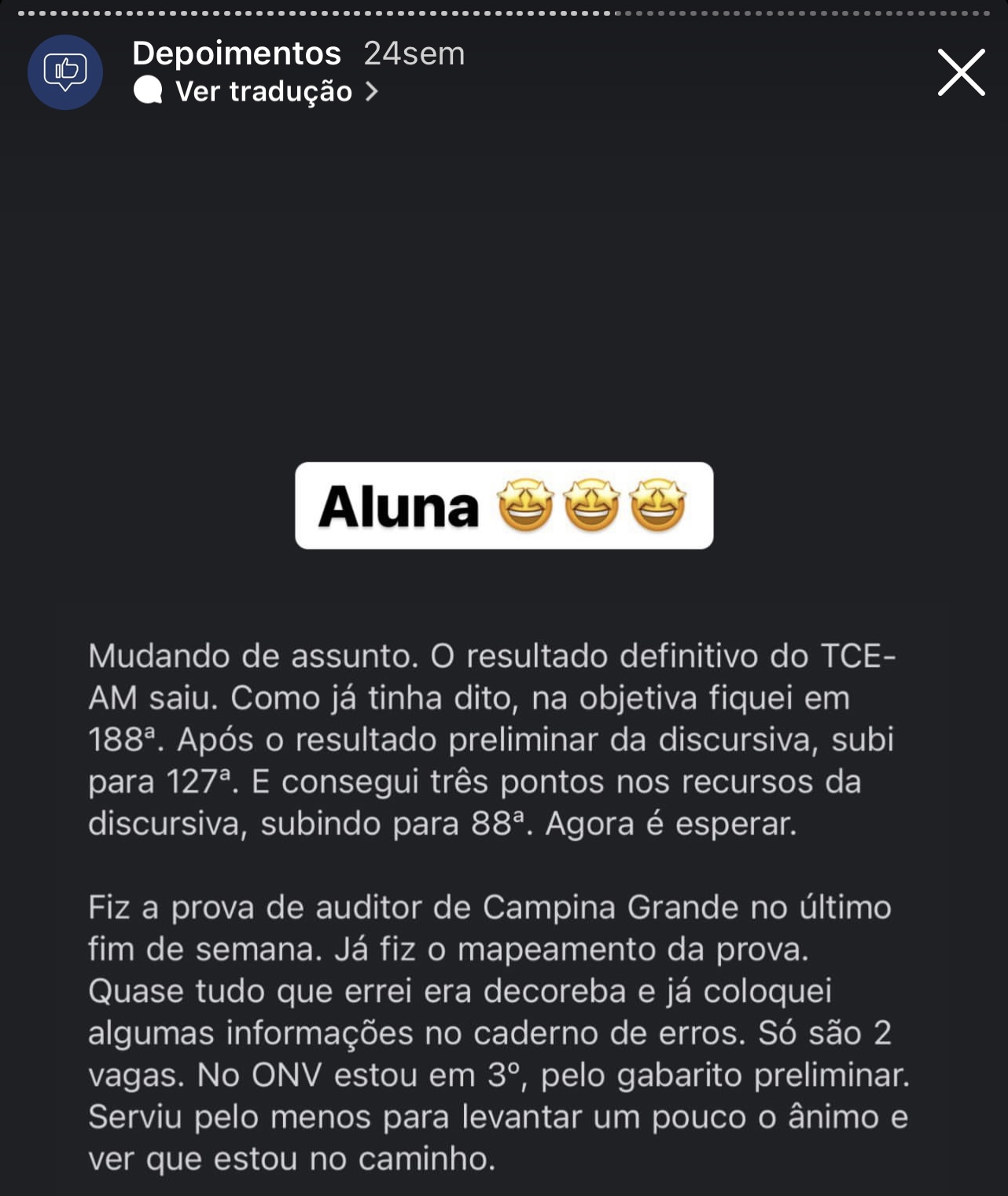 Depoimento de aluno aprovado