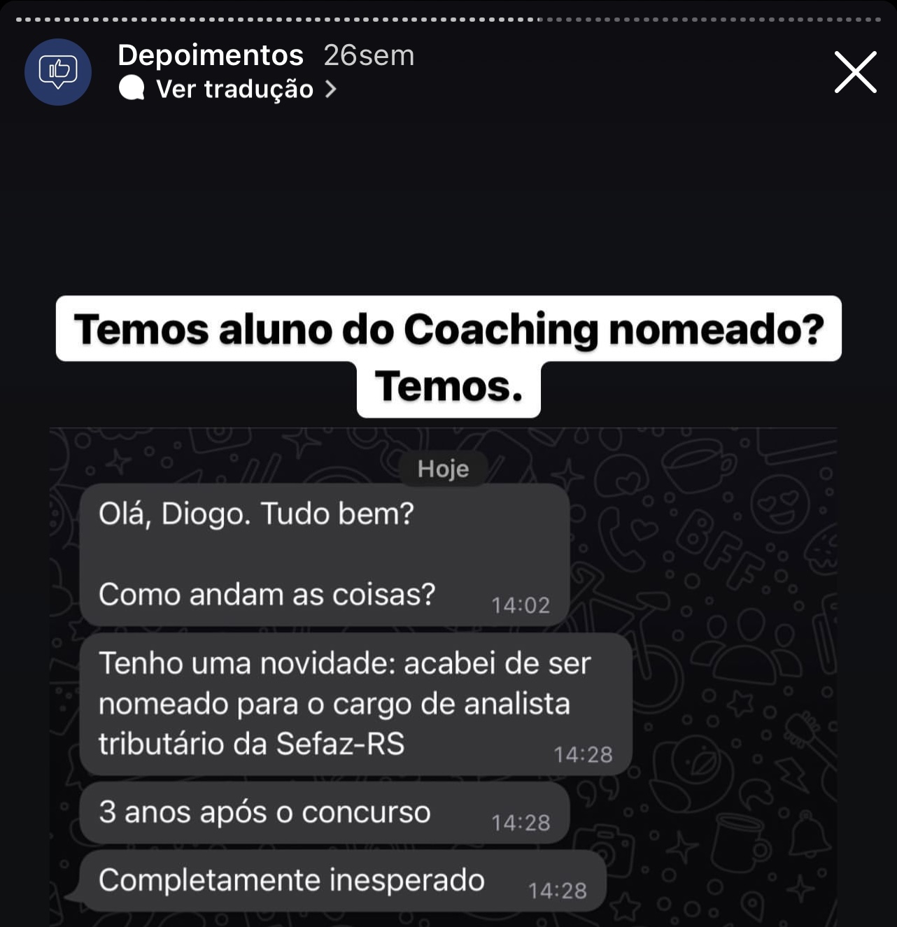 Depoimento de aluno aprovado